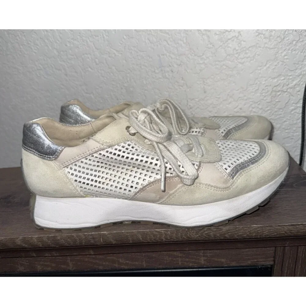 Paul Green Sneakers White Leather & Suede  Men’s 7.5 Women’s 9 Silver Accent